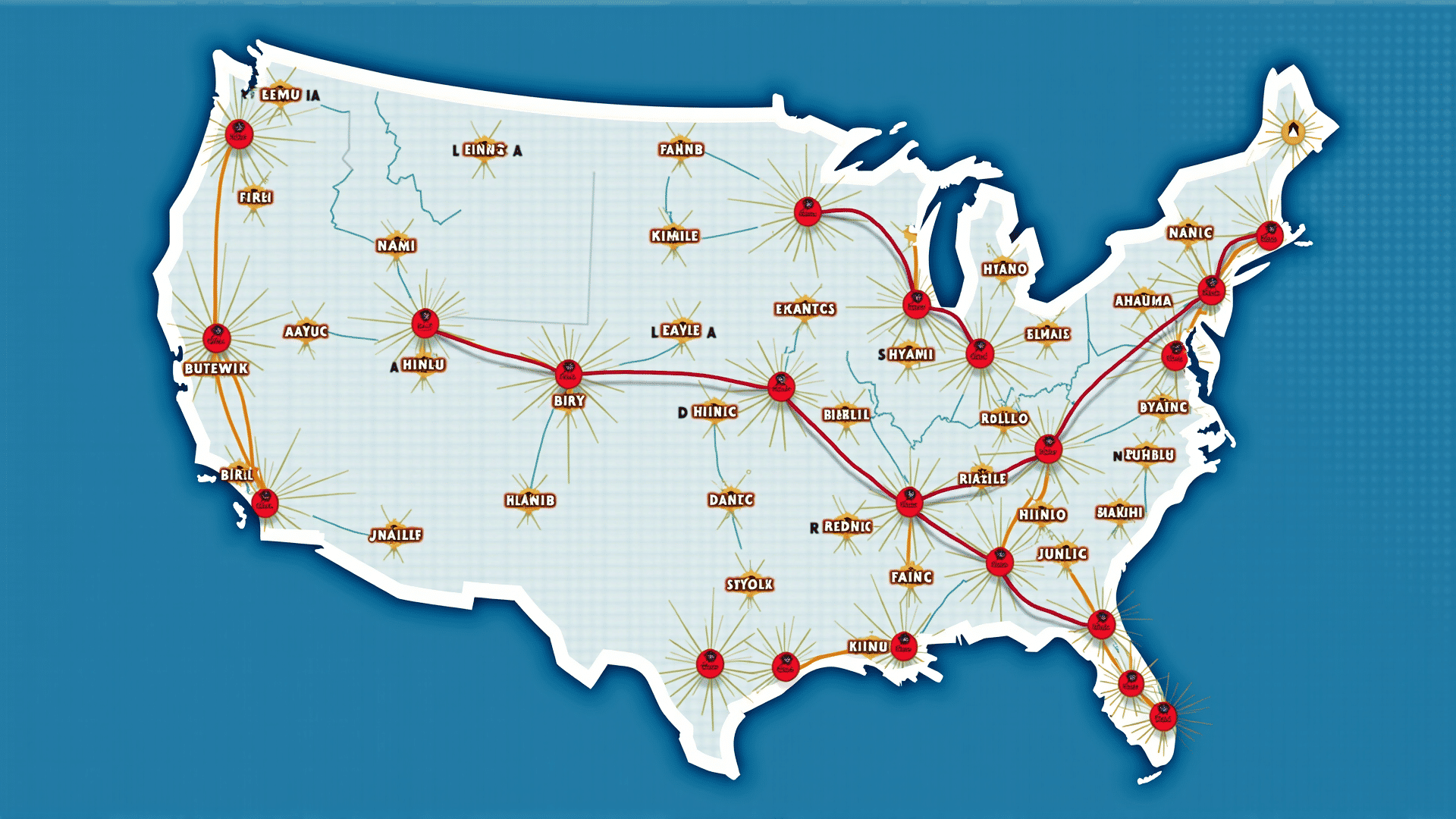 USA map with delivery routes