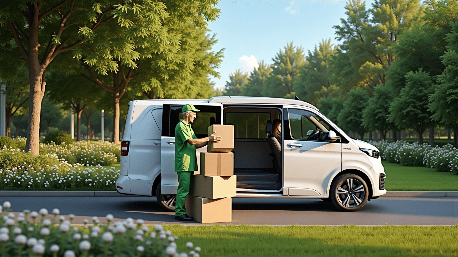 Electric van in green environment